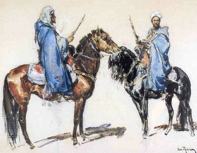 Henri Rousseau : Deux cavaliers africains en burnous bleu